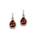 Pear Shape Garnet and Diamond Drop Earrings, 14K Yellow Gold