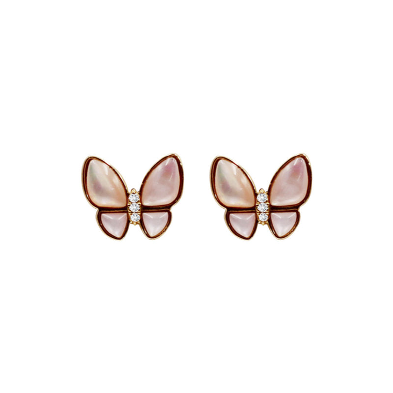 Mother Of Pearl Butterfly Earrings, 18K Yellow Gold