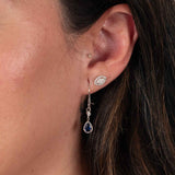 Delicate Sapphire Dangle Earrings, 14K White Gold