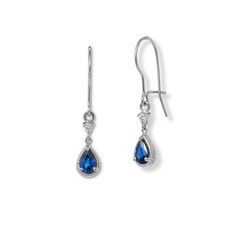 Delicate Sapphire Dangle Earrings, 14K White Gold