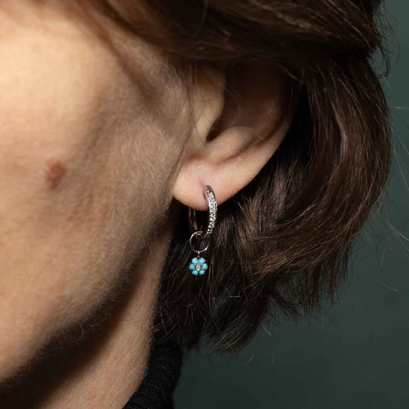 Turquoise and Diamond Flower Earring Charms, 14K White Gold
