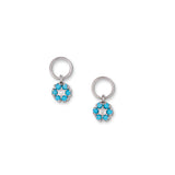 Turquoise and Diamond Flower Earring Charms, 14K White Gold