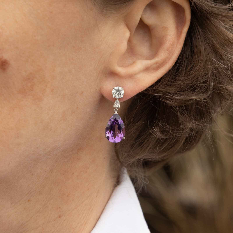 Faceted  Amethyst Earring Jackets, 18K White Gold