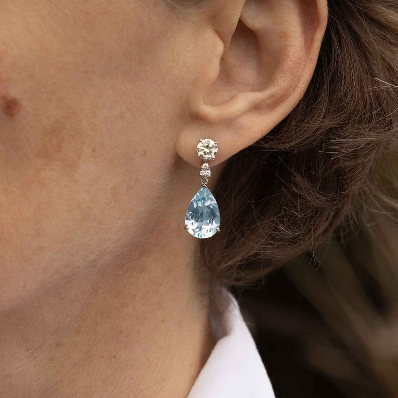 Faceted  Blue Topaz Earring Jackets, 18K White Gold