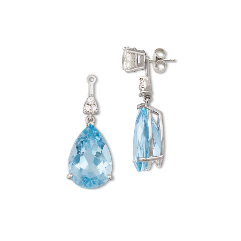 Faceted  Blue Topaz Earring Jackets, 18K White Gold