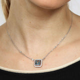 Emerald Cut Amethyst and Diamond Necklace, 14K White Gold