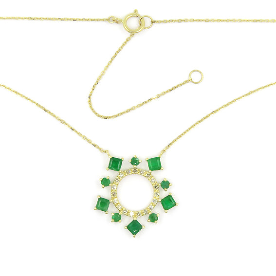 Emerald and Diamond Necklace, 14K Yellow Gold