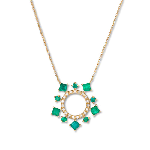 Emerald and Diamond Necklace, 14K Yellow Gold