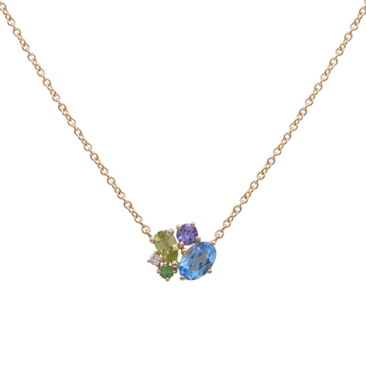 Multicolor Gemstone Cluster Necklace, 14K Yellow Gold