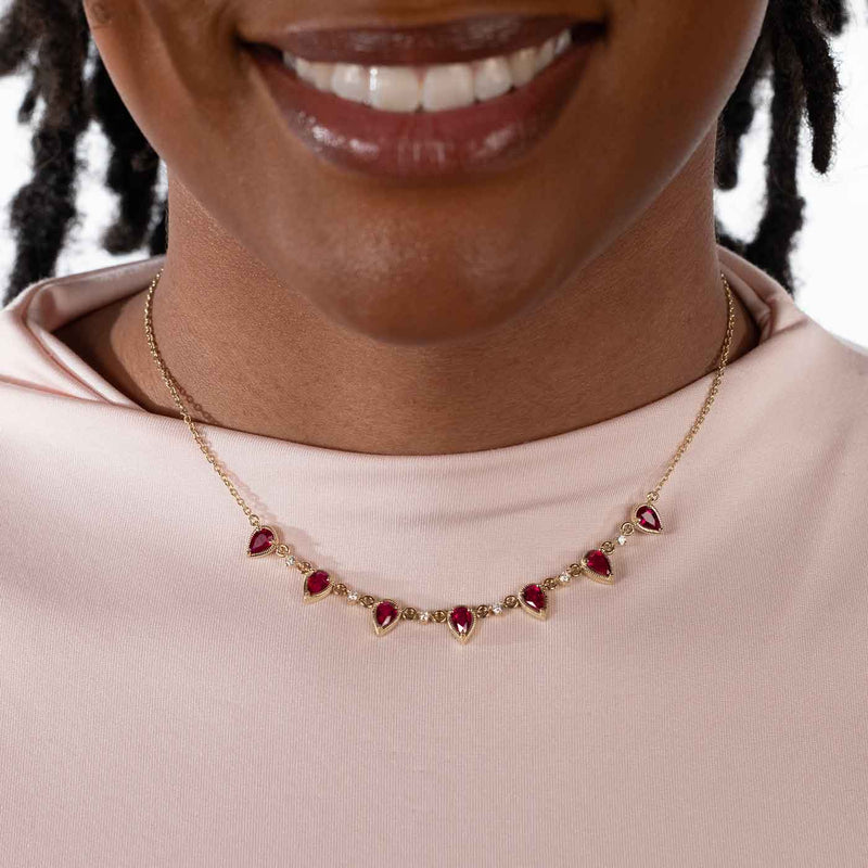 Ruby and Diamond Necklace, 14K Yellow Gold