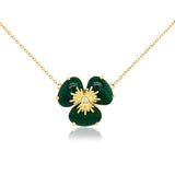 Malachite Flower Pansy Necklace, 18K Yellow Gold