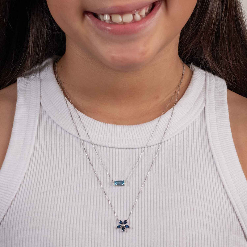 Sapphire Flower Necklace, 14K White Gold