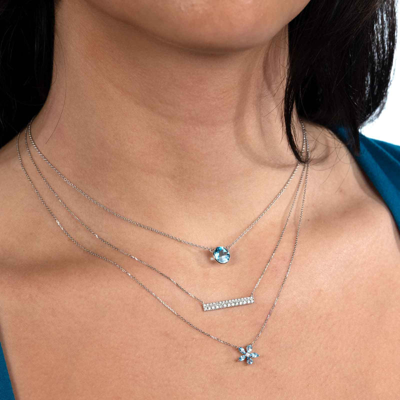 Blue Topaz Flower Necklace, 14K White Gold