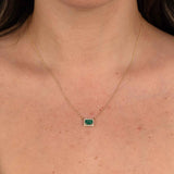 Emerald and Diamond Halo Necklace, 14K Yellow Gold