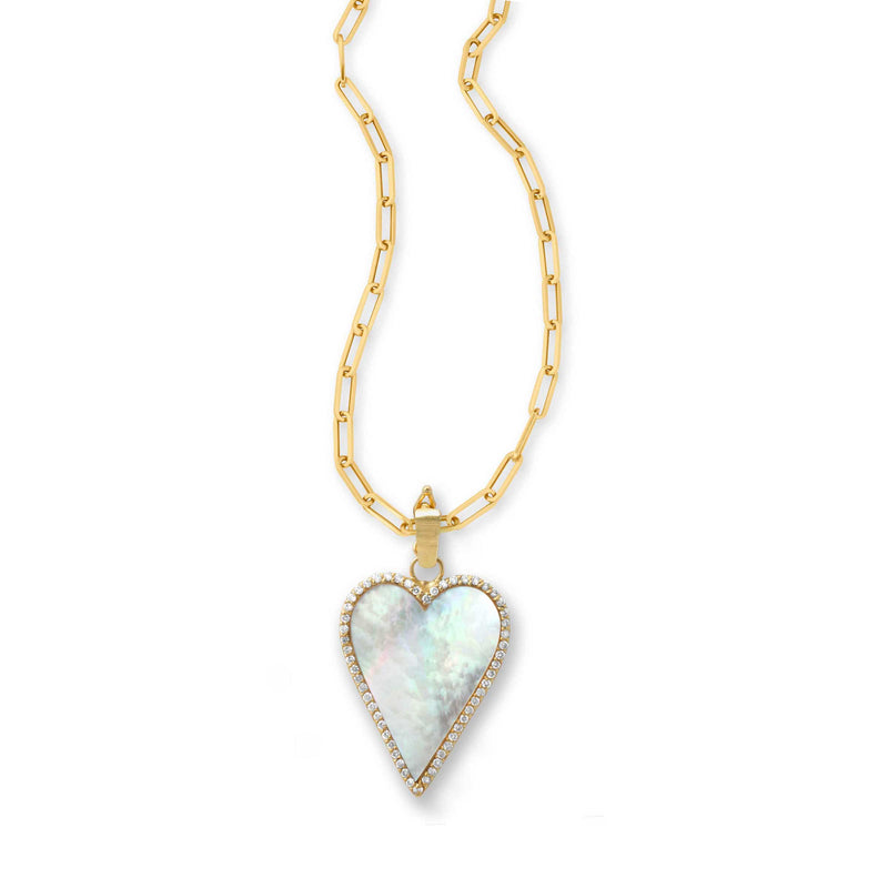 Paperclip Chain with Removable Mother of Pearl Heart, 14K Yellow Gold