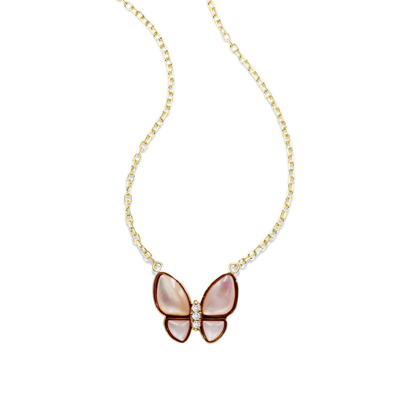 Mother Of Pearl Butterfly Necklace, 18K Yellow Gold
