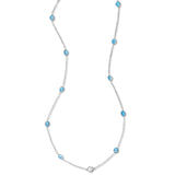 Blue Topaz and Diamond Bezel Necklace, 15 Inches, 14K White Gold