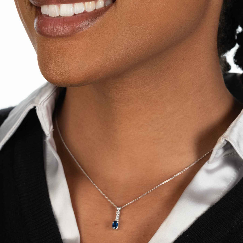 Blue Sapphire and Diamond Drop Pendant, 14K White Gold