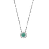 Emerald and Diamond Halo Pendant, 14K White Gold, on Silver Chain