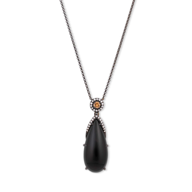 Black Agate Pendant with Diamonds and Black Rhodium