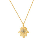 Diamond and Sapphire Hamsa Pendant, 14K Yellow Gold