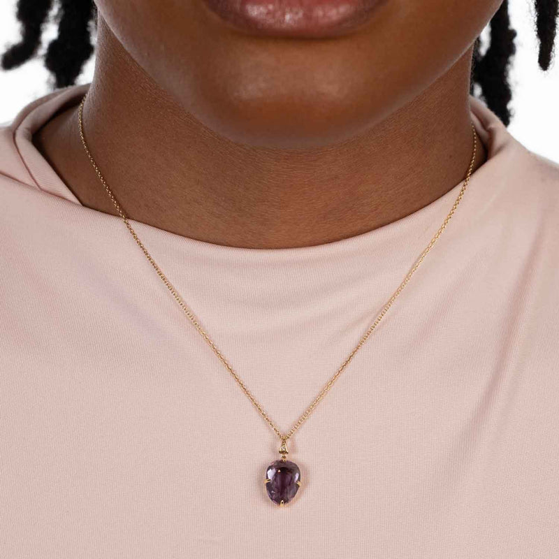 Faceted Amethyst Drop Necklace, 18K Yellow Gold