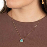 Turquoise and Diamond Disc Pendant, 14K Yellow Gold