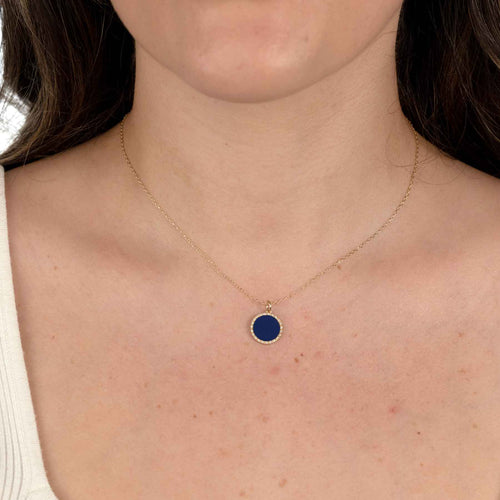 Lapis and Diamond Halo Pendant, 14K Yellow Gold