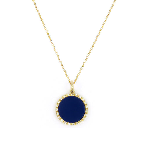 Lapis and Diamond Halo Pendant, 14K Yellow Gold