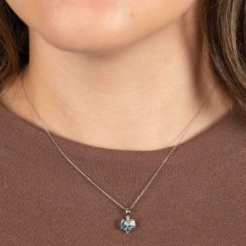 Multitone Blue Topaz Cluster Pendant, 14K White Gold