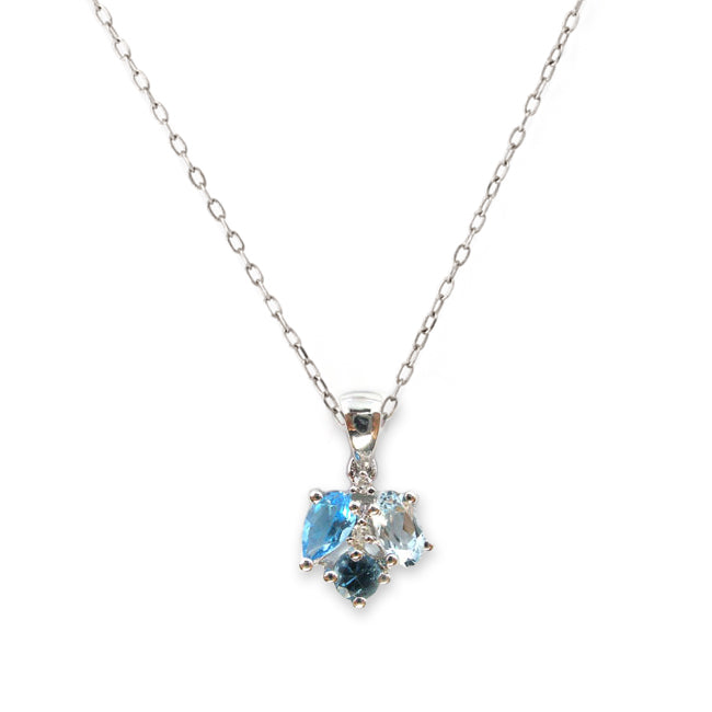Multitone Blue Topaz Cluster Pendant, 14K White Gold