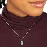 Vintage Style Blue Topaz and Diamond Pendant, 14K White Gold