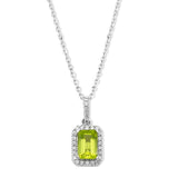 Peridot and Diamond Halo Pendant, 14K White Gold