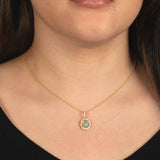 Cabochon Opal and Diamond Halo Oval Pendant, 14K Yellow Gold
