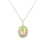 Cabochon Opal and Diamond Halo Oval Pendant, 14K Yellow Gold