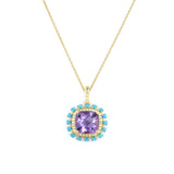 Amethyst, Diamond and Turquoise Pendant, 14K Yellow Gold