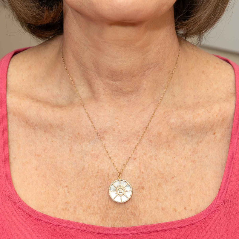 Diamond Star Mother Of Pearl Medallion, 14K Yellow Gold