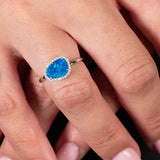 Black Opal and Diamond Halo Ring, 14K White Gold