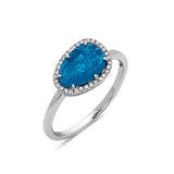 Black Opal and Diamond Halo Ring, 14K White Gold
