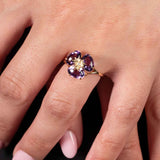 Amethyst Flower Pansy Ring, 18K Yellow Gold