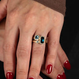 Bold Blue Topaz and Diamond Ring, 14K Yellow Gold