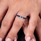 Blue Sapphire and Diamond Flower Ring, 14K White Gold