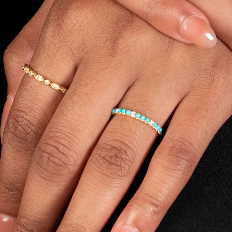 Thin Turquoise and Diamond Band, 14K Yellow Gold