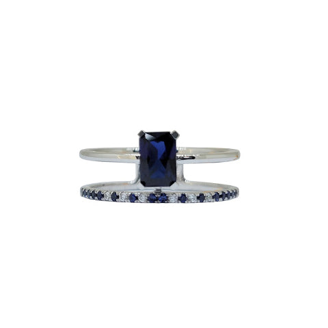 Sapphire and Diamond Double Band Ring, 14K White Gold