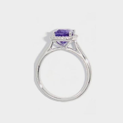 Tanzanite and Diamond Halo Rectangular Ring, 18K White Gold