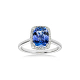 Tanzanite and Diamond Halo Rectangular Ring, 18K White Gold