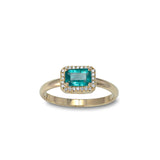 Emerald and Diamond Halo Ring, 14K Yellow Gold