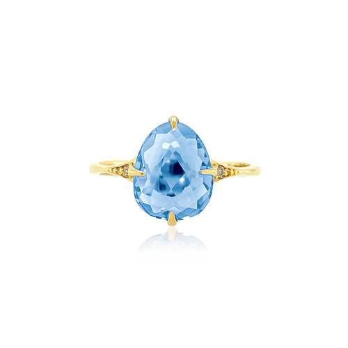 London Blue Topaz Faceted Ring, 18K Yellow Gold