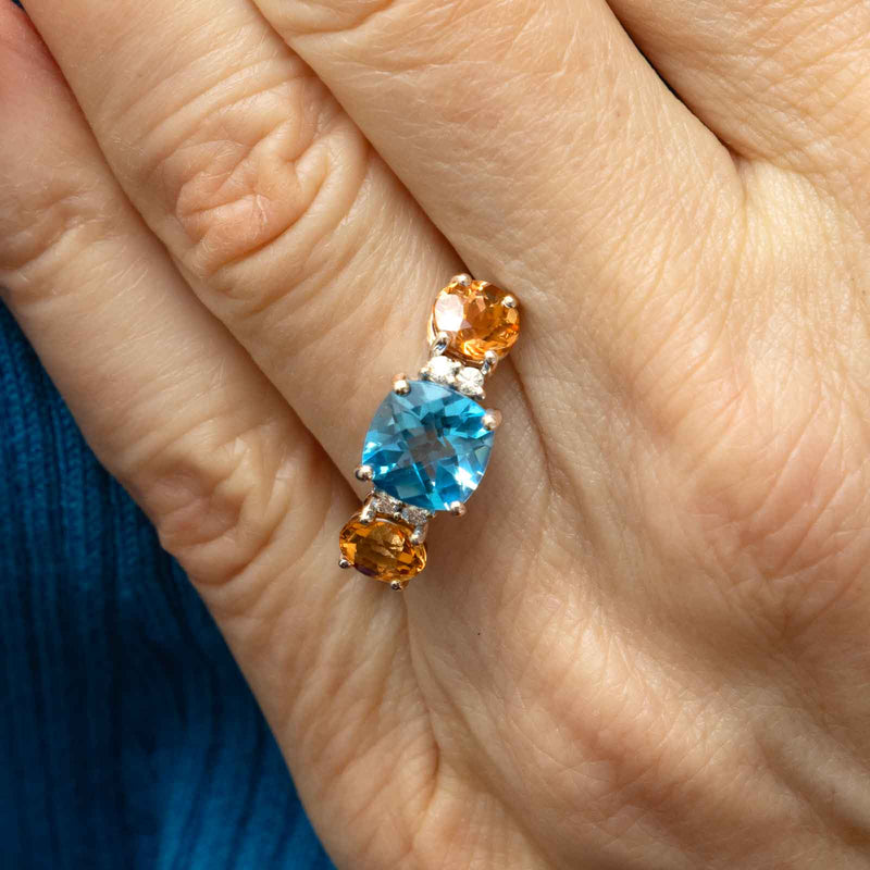 Blue Topaz and Precious Topaz Ring, 14K White Gold