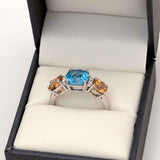 Blue Topaz and Precious Topaz Ring, 14K White Gold